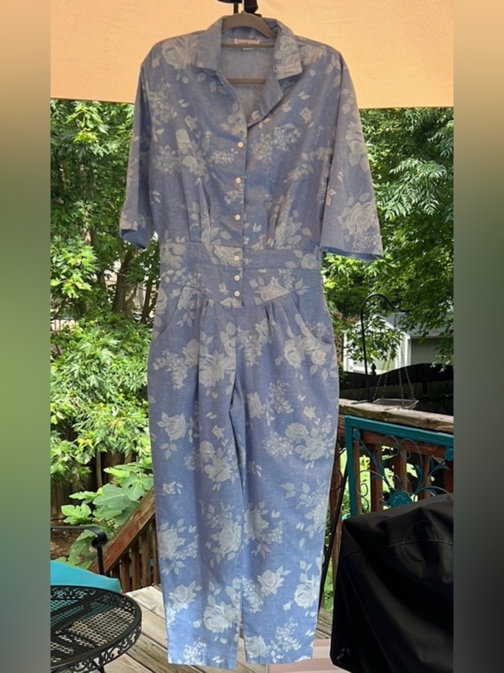 Jodi Michaels 80s Floral Blue Jumpsuit